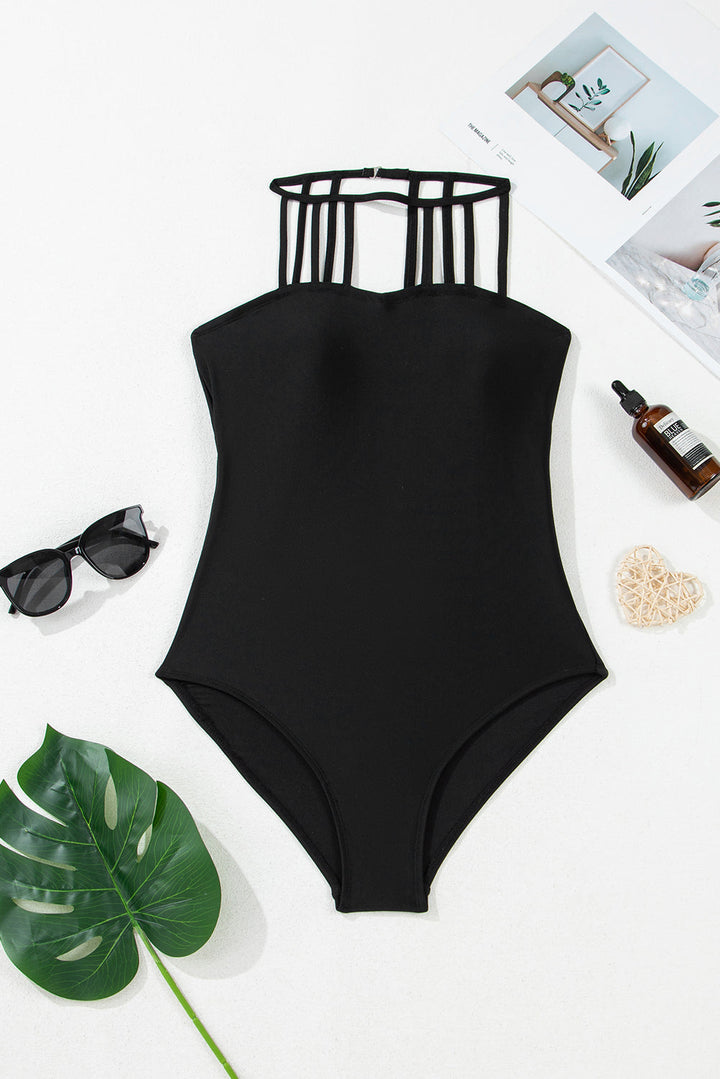 sleeveless strappy halter neck sexy one piece swimsuit