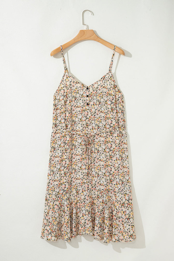 boho floral printed tie waist flared sundress