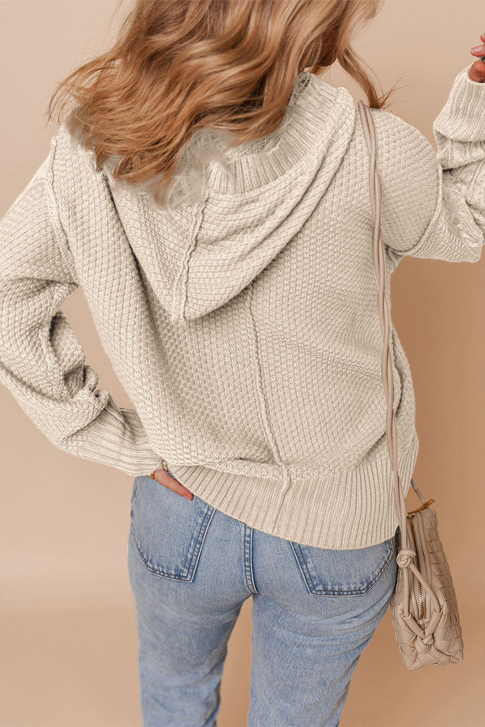 Cable Knit Texture Uneven Hem Hooded Chic Cardigan
