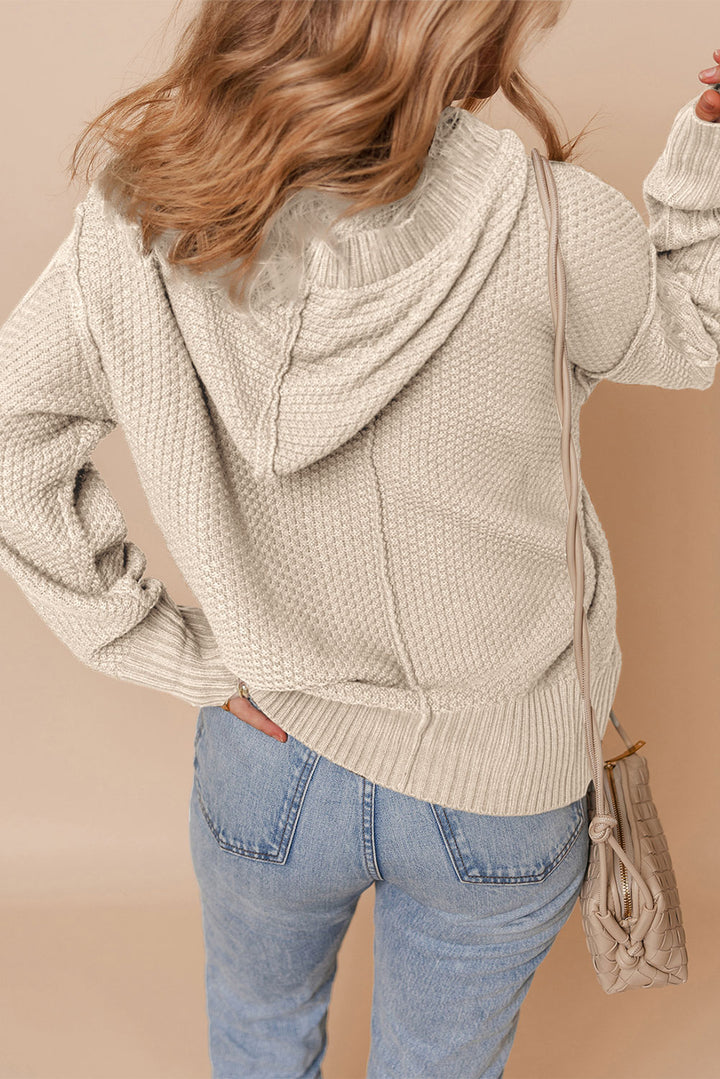 Cable Knit Texture Uneven Hem Hooded Chic Cardigan