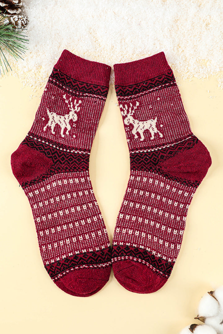 5 Paar/Set weiche Crew-Socken mit Weihnachts-Rentiermotiv