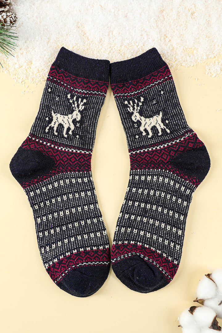 5 Paar/Set weiche Crew-Socken mit Weihnachts-Rentiermotiv