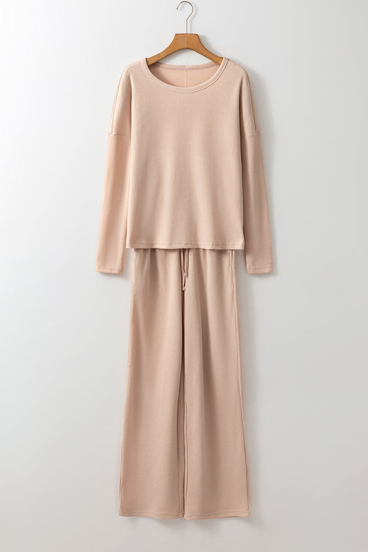 textured long sleeve t shirt and pants lounge set