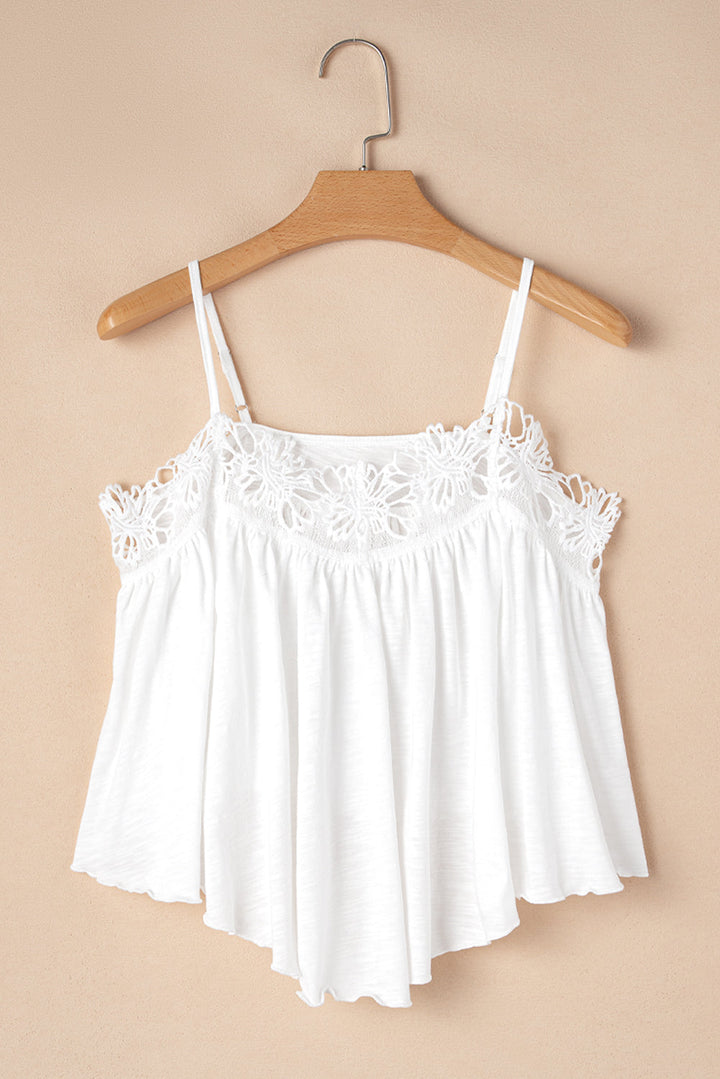 Lace Splicing Spaghetti Straps Ruffle Flared Tank Top