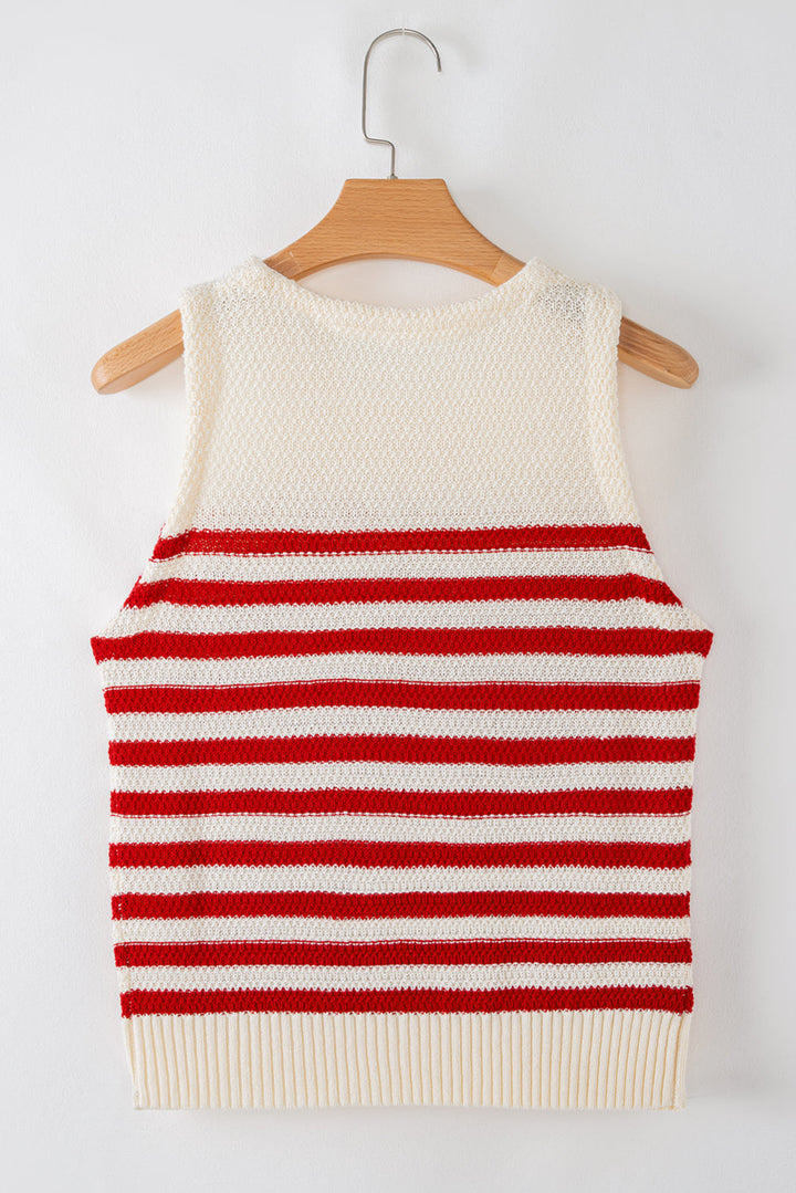 Textured Knit Ribbed Hem Sweater Tank Top