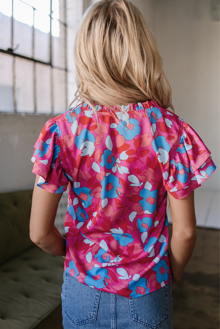Ruffled Sleeve Floral Blouse