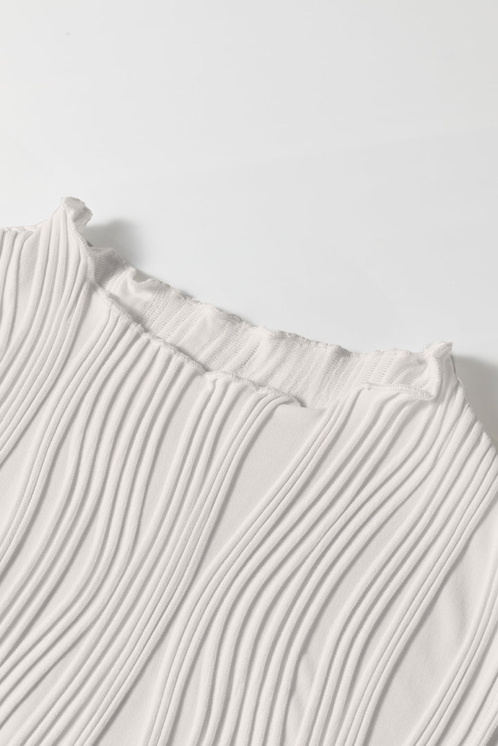 Solid Color Wavy Textured Round Neck Tank Top