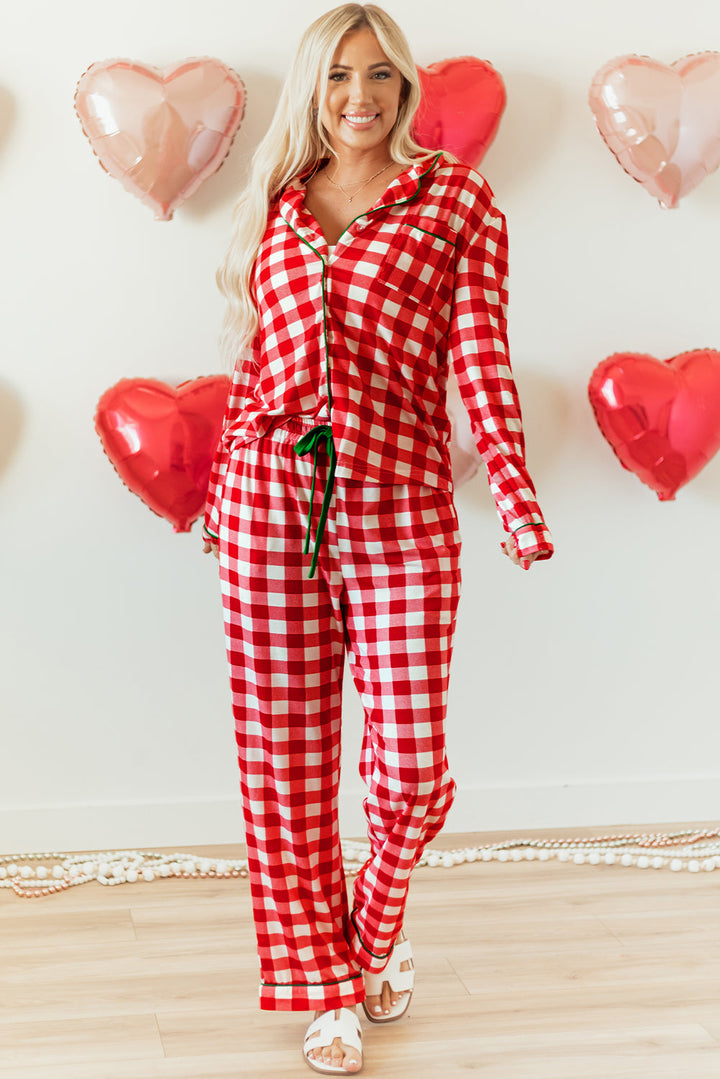 christmas plaid print shirt and pants pajama set