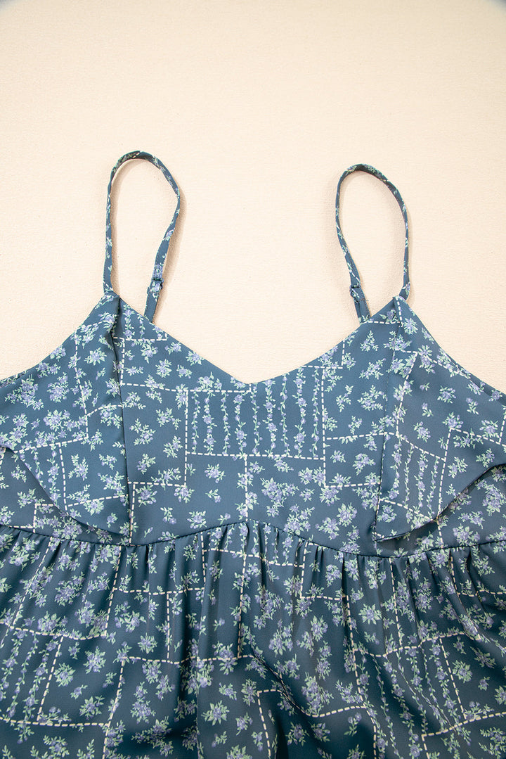 spaghetti straps floral print knot detail high waist flared dress