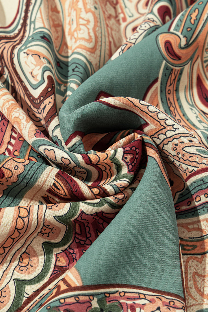 Paisley Printed Shirred Off Shoulder Ruffled Draped Sleeve Blouse