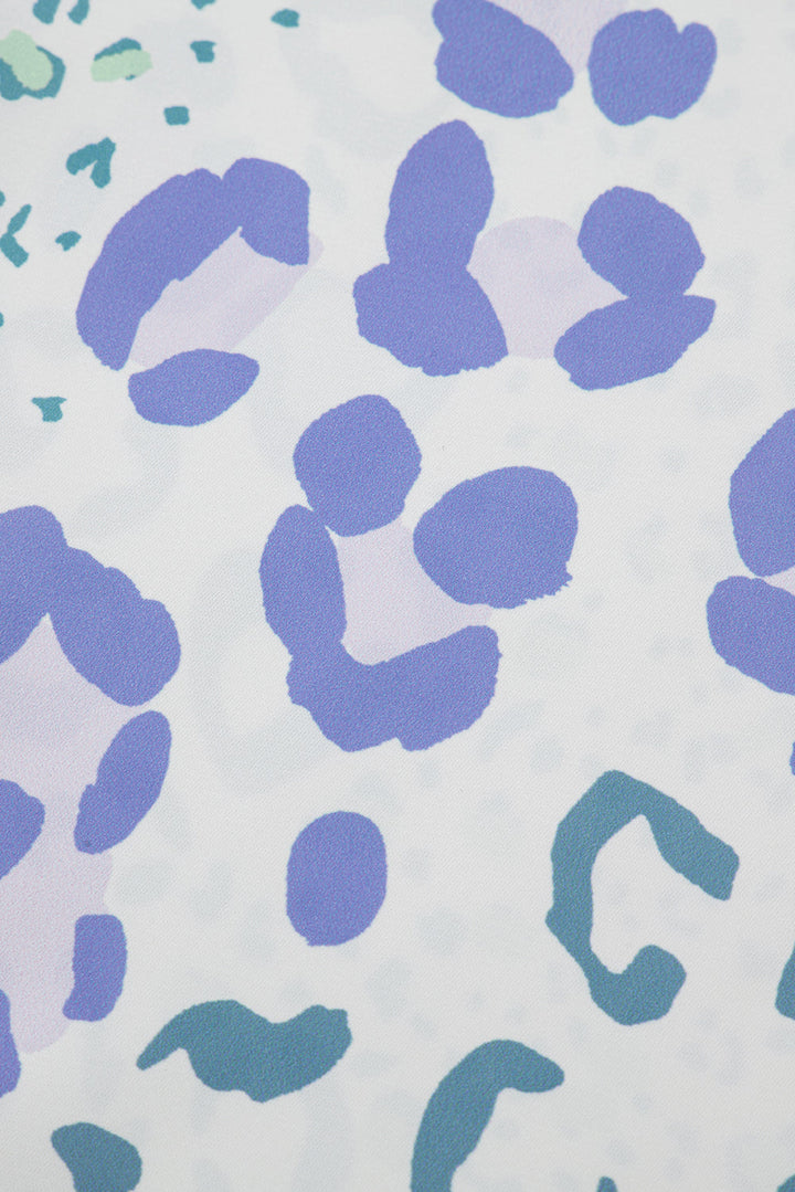 mixed leopard print v neck short sleeve blouse