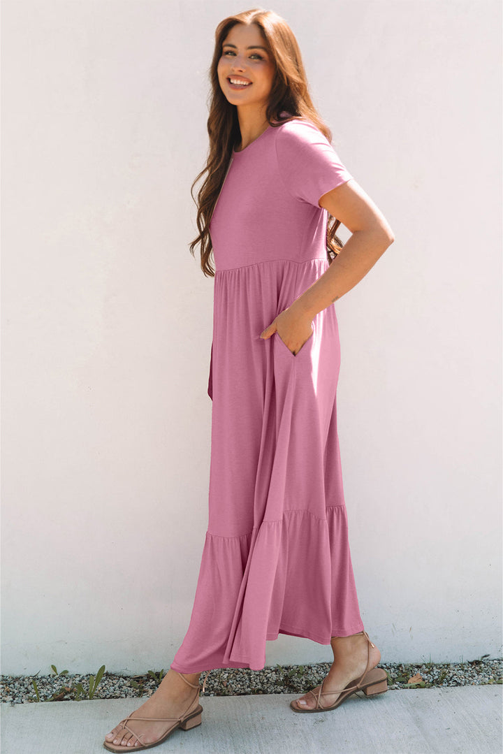 solid color t shirt high waist pocketed long dress