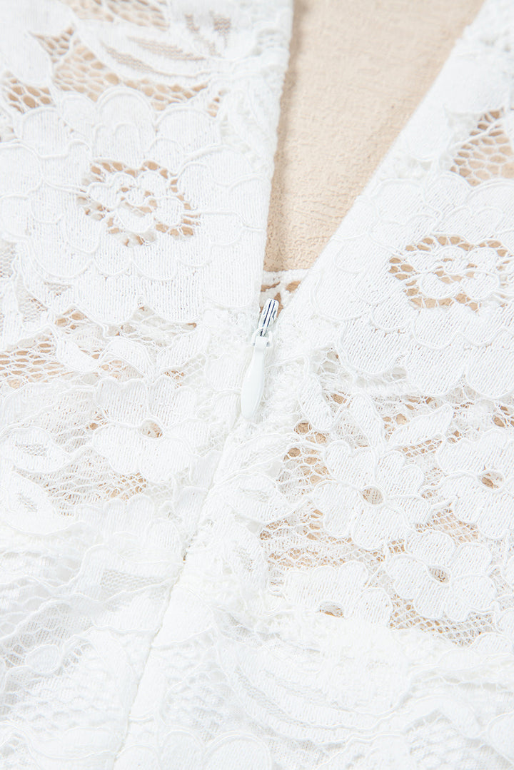 Short Sleeve Scalloped Floral Lace Peplum Blouse