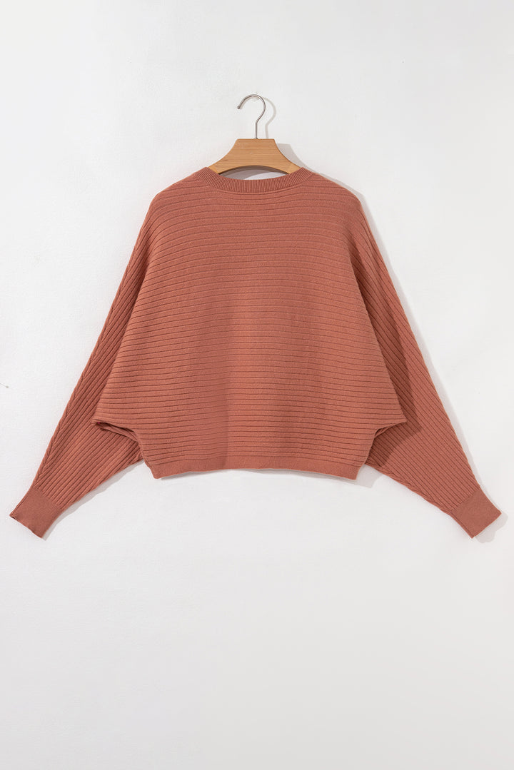 Wide Rib Knit Button Front Dolman Sleeve Sweater Cardigan