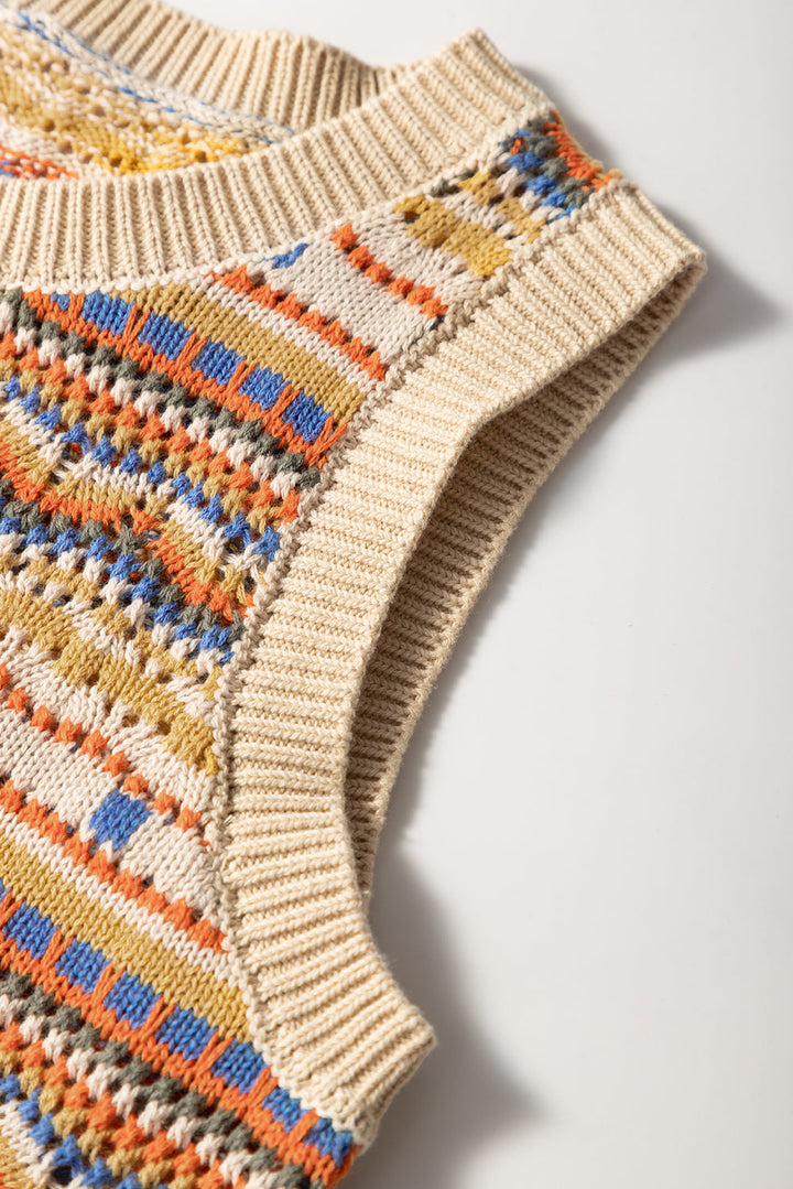 Eyelet Crochet Round Neck Sweater Vest