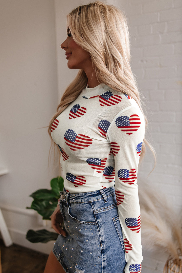 Americana Glitter Mesh Long Sleeve Bodysuit
