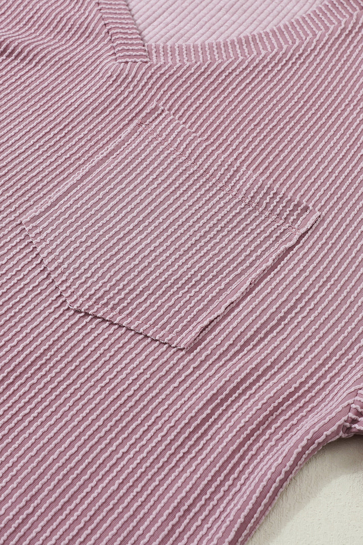 corded v neck chest pocket loose t shirt 1