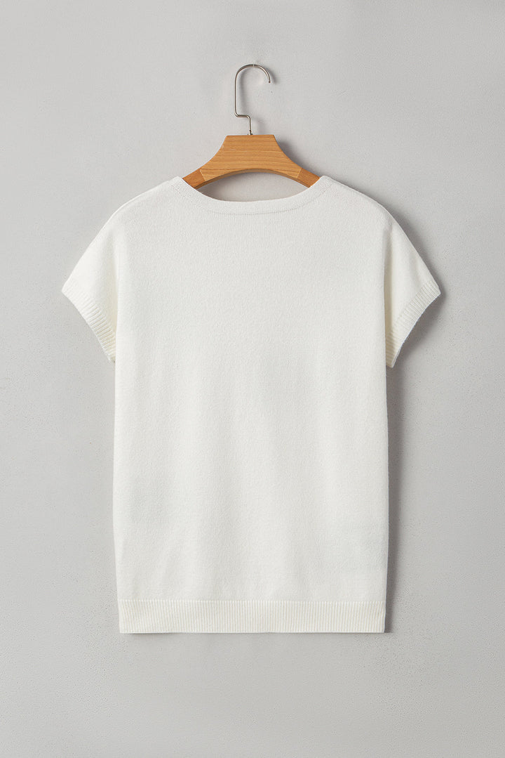 bow pattern knit short sleeve sweater