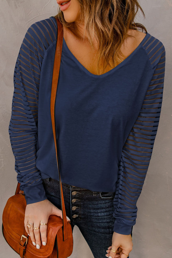 sheer stripe v neck top