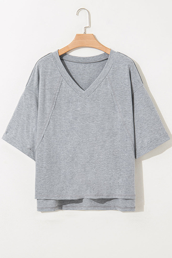 high raglan half sleeve v neck oversized t shirt