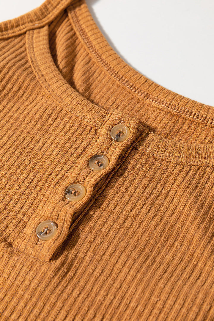 Ribbed Front Knot Buttoned Thin Strap Tank Top