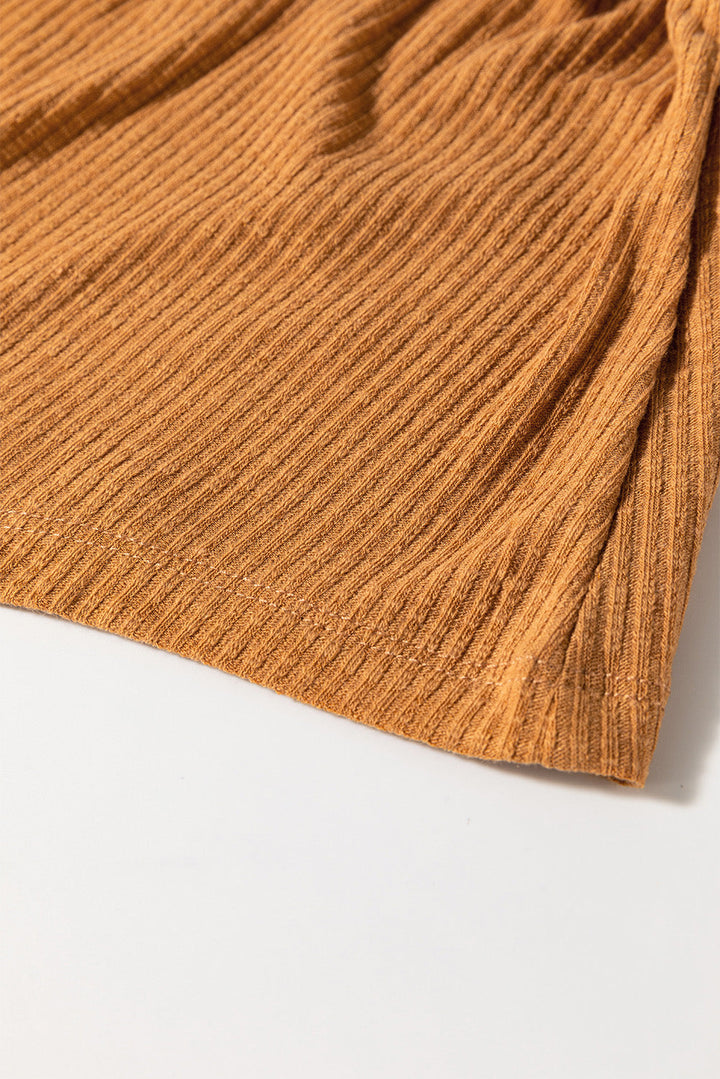 Ribbed Front Knot Buttoned Thin Strap Tank Top