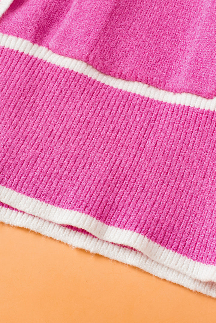 Color Contrast Side Pockets Button V Neck Cardigan