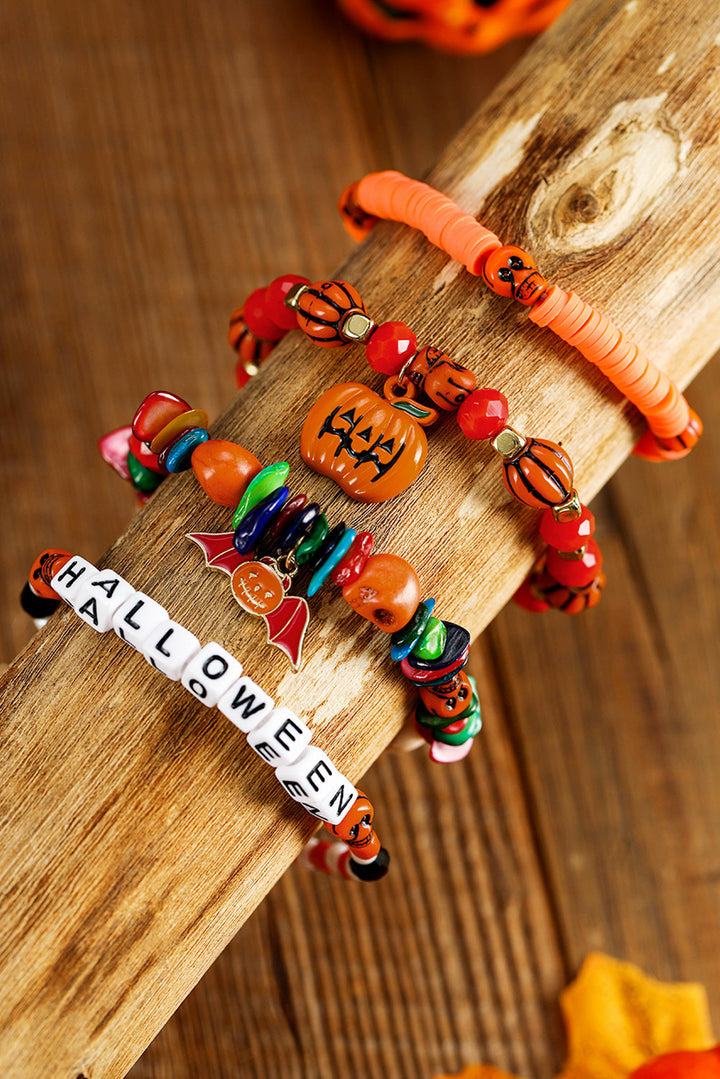 4-teiliges Halloween-Armbandset mit Kürbis-Fledermaus-Spinnen-Motiv