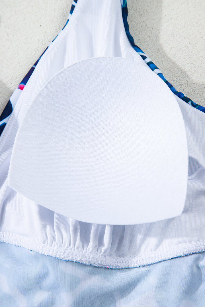 floral print padded v neck tankini top