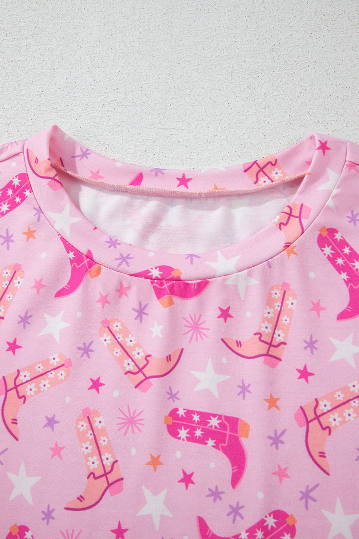 western boots printed short 2pcs lounge set