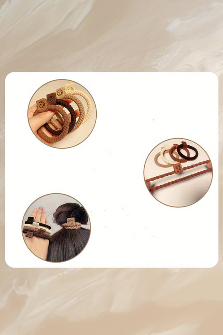 5 Stücke geflochtene Haargummis mit Smiley-Dekor