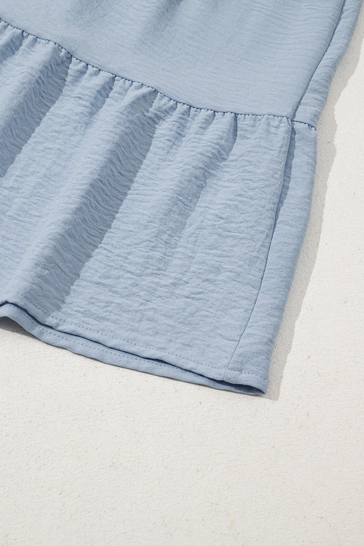 shirt collar button up short puff sleeve tiered shift dress