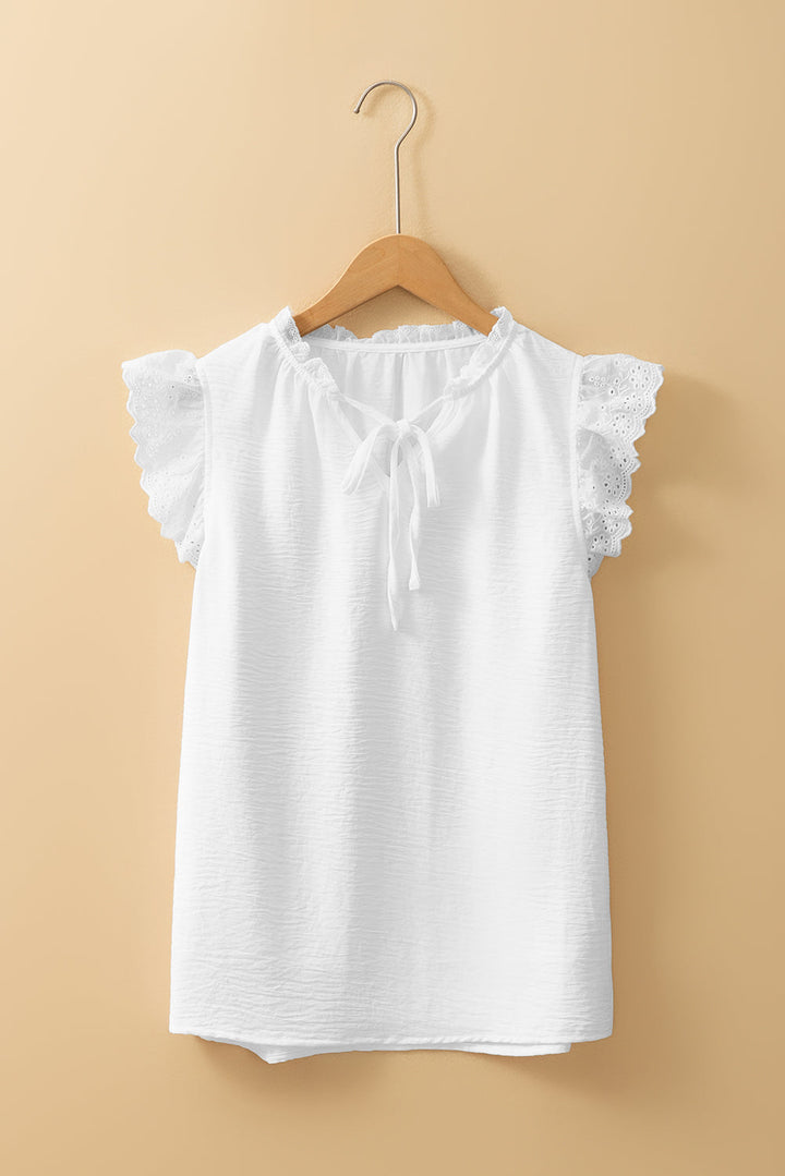Embroidered Ruffle Trim Textured Blouse