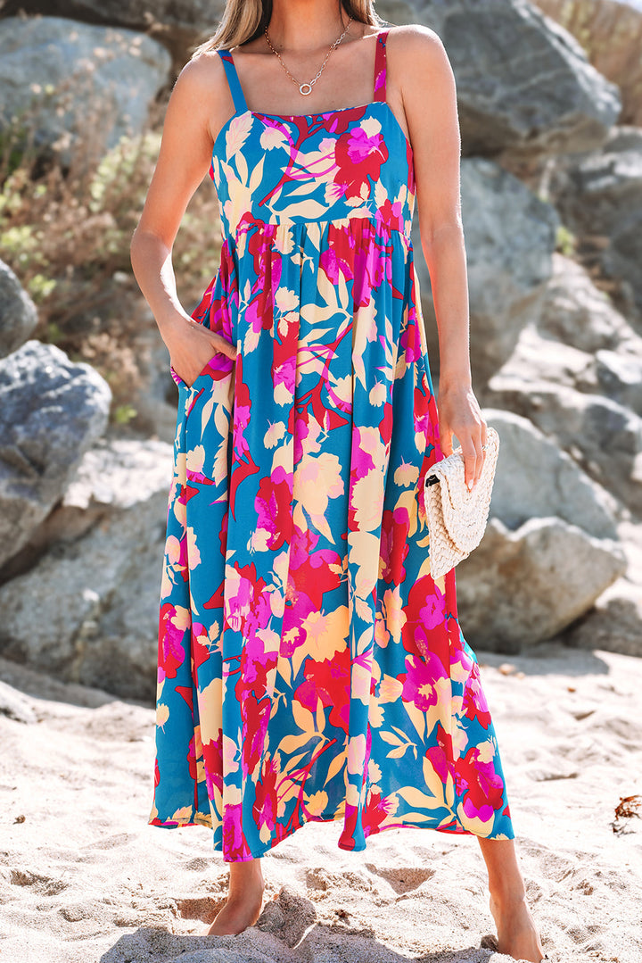 Floral High Waist Sleeveless Flared Long Dress
