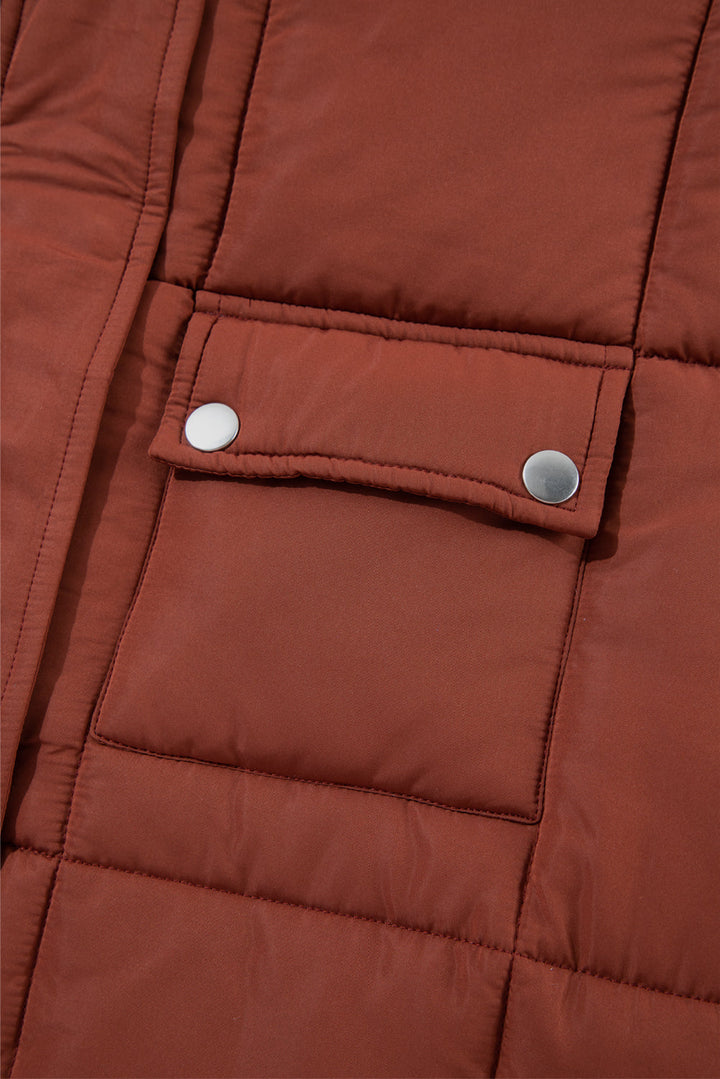 Quilted Puffer Stand Neck Zipped Mid-length Coat