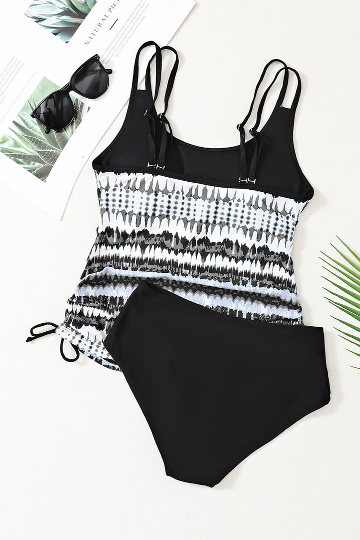 double straps printed tankini top with shorts 2pcs swimsuit
