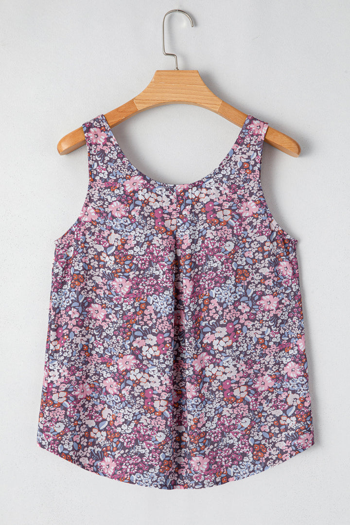 boho floral pleated buttoned front tank top
