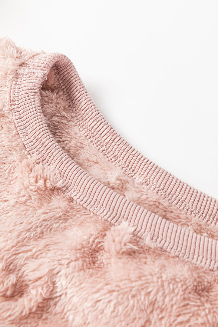 textured leopard fleece loose two piece lounge set 1