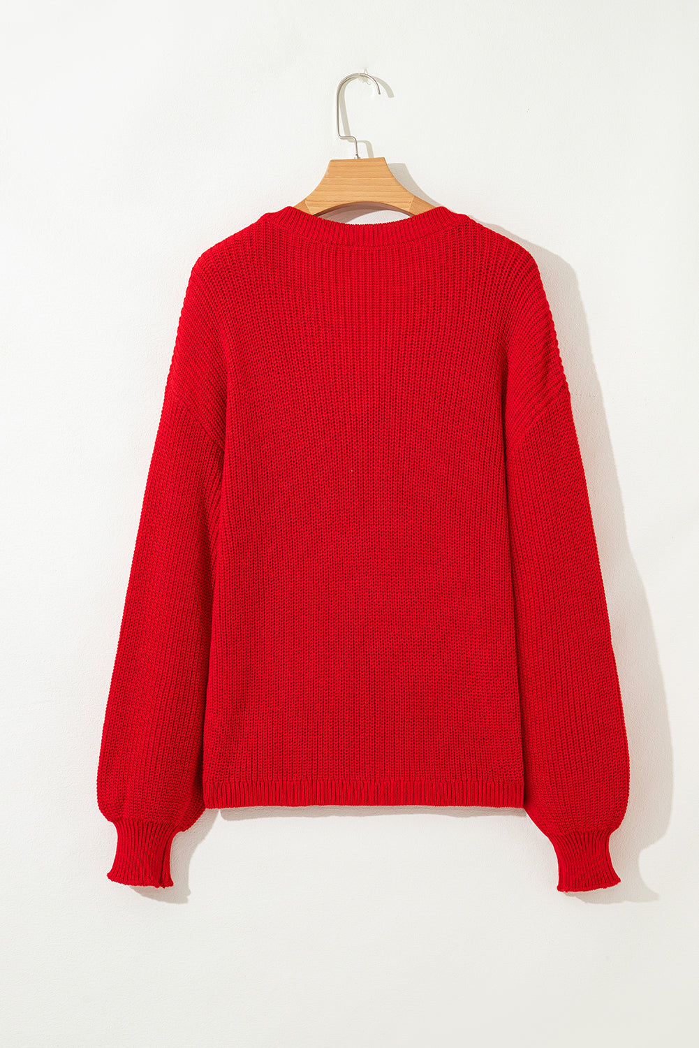 Solid Textured Knit V Neck Drop Shoulder Sweater