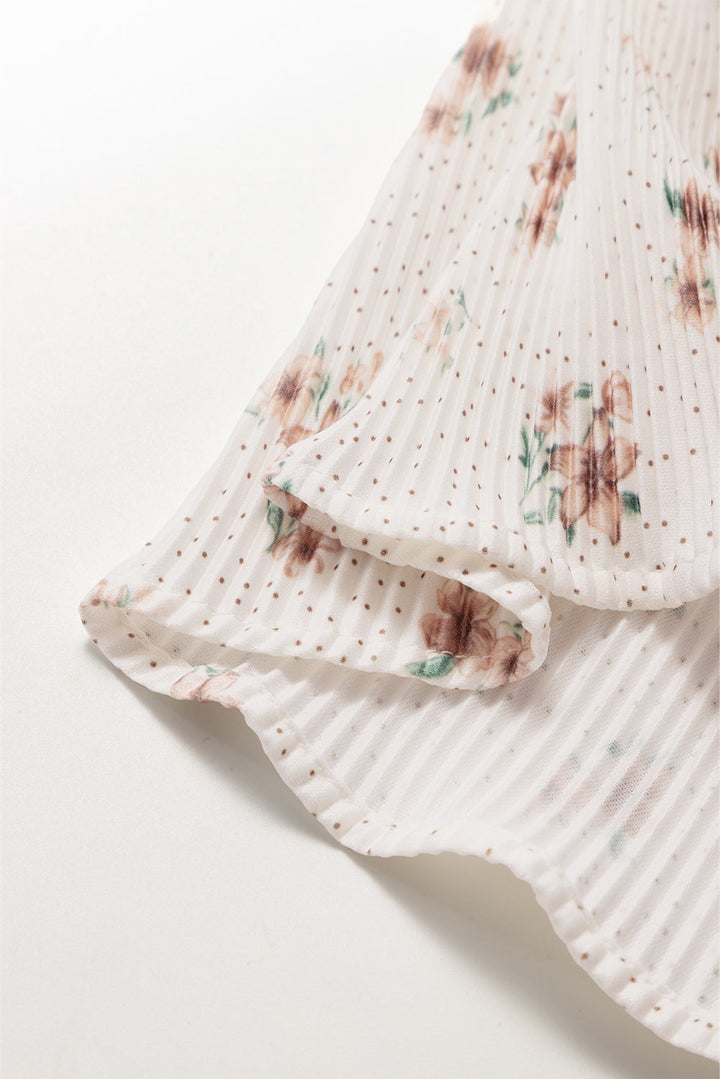 Floral Pleated Big Bow Back Spaghetti Straps Tank Top