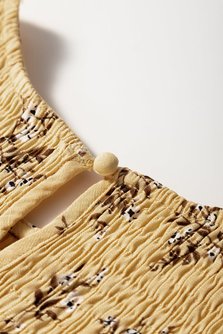 Boho Floral Print Ruffle Smocked Flowy Summer Dress