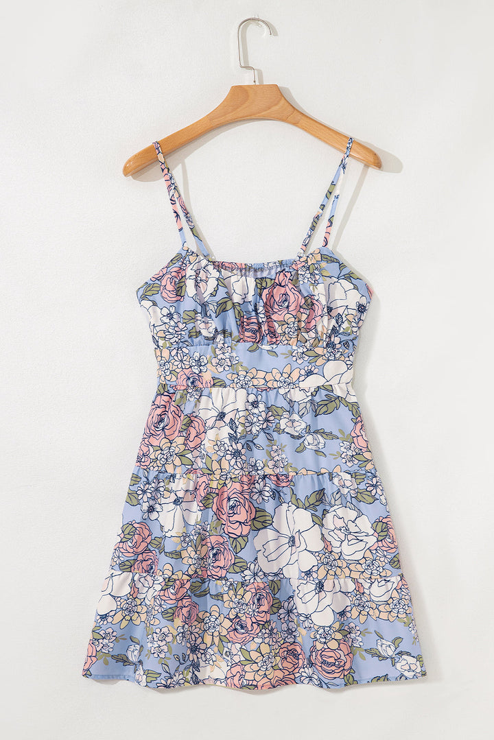 floral tiered patchwork spaghetti strap vacation dress