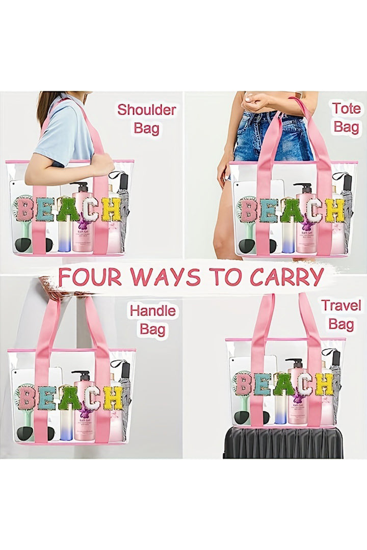 BEACH Chenille Patched Große transparente PVC-Umhängetasche