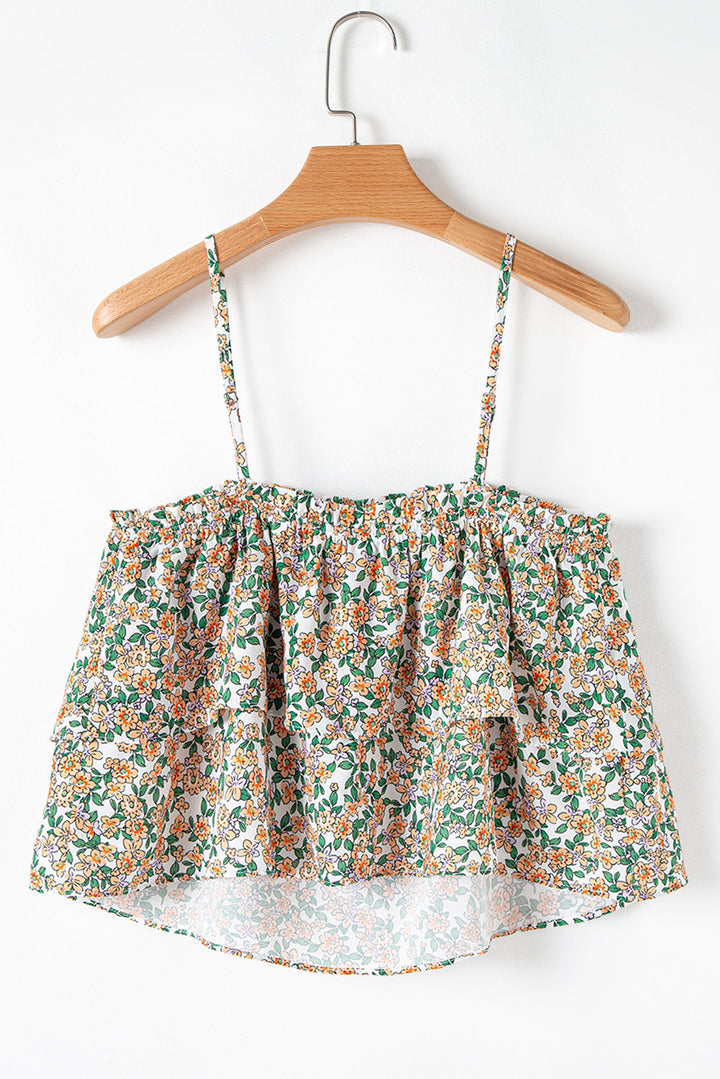 boho floral spaghetti strap ruffle summer tank top