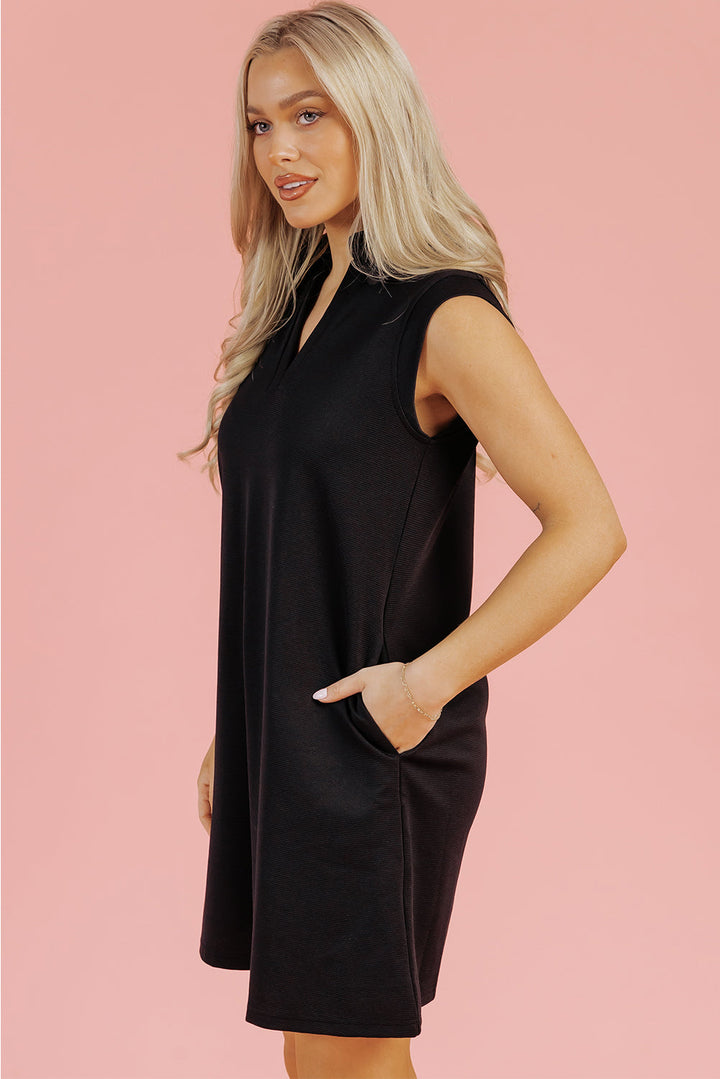 Solid Color Collared Slit Neck Sleeveless Mini Dress