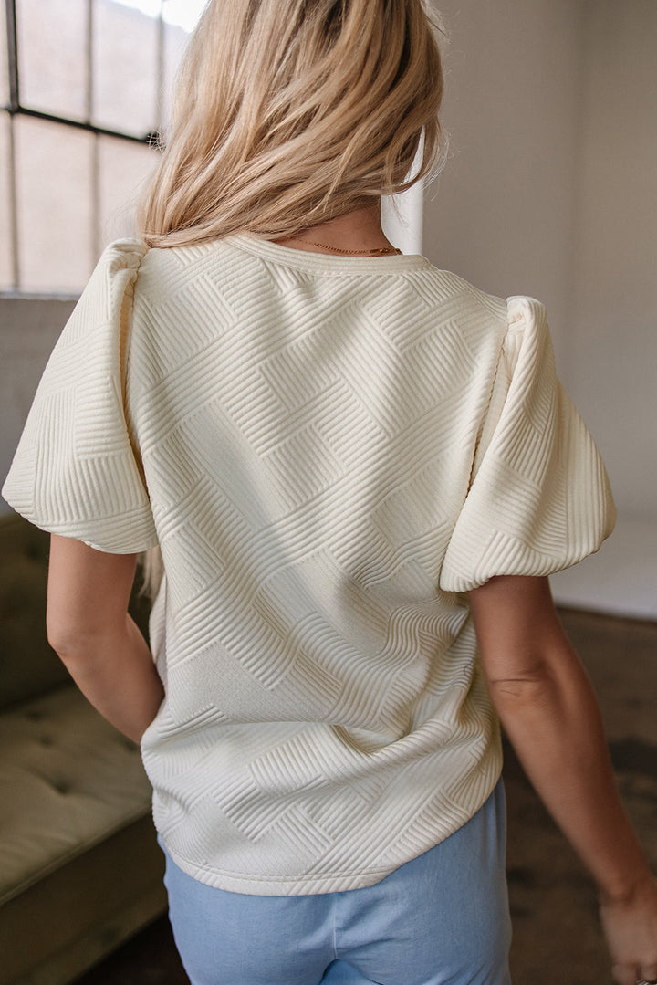 textured puff sleeve t shirt