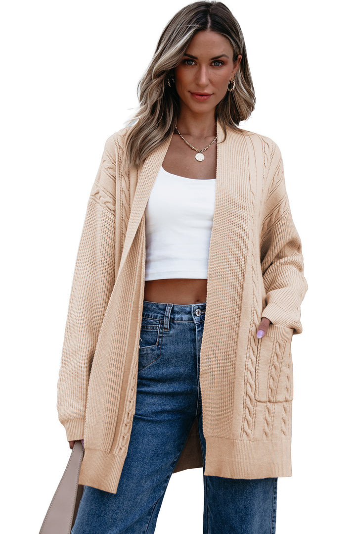 Oversize Chunky Cable Knit Open Front Midi-length Cardigan