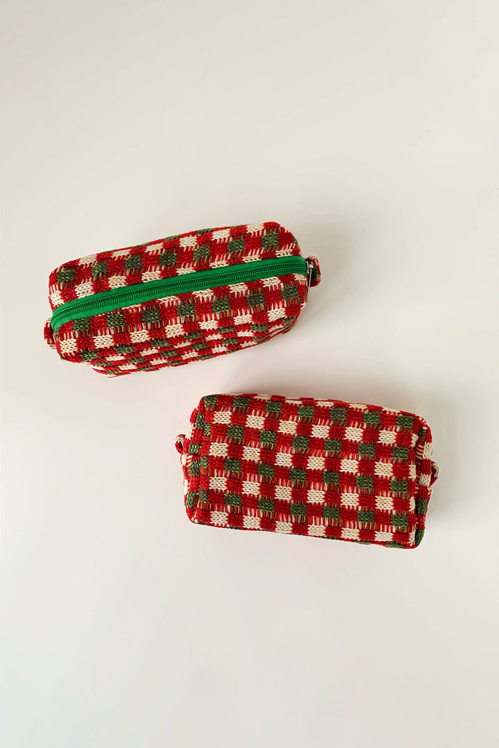 Trousse de maquillage carrée à fermeture éclair au crochet style Noël