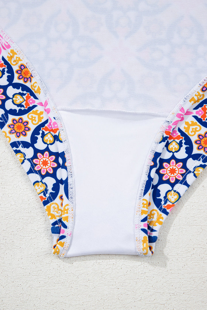 floral print v neck one piece swimsuit