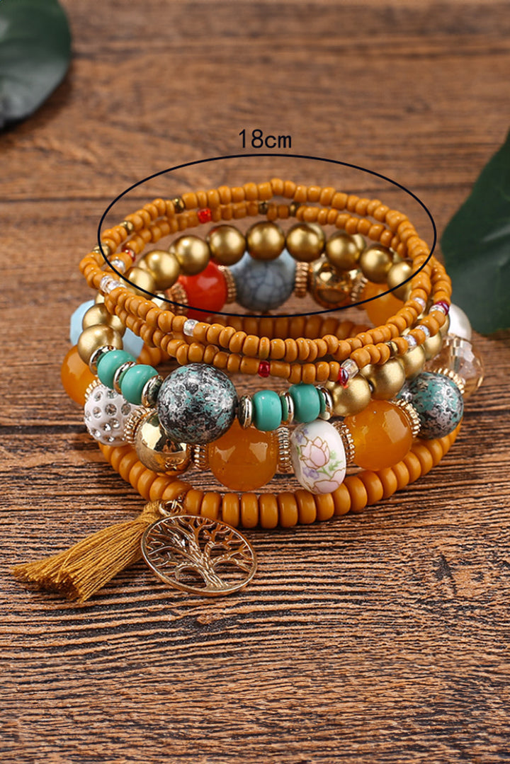 5-teiliges Boho-Armbandset mit türkisfarbenen Perlen